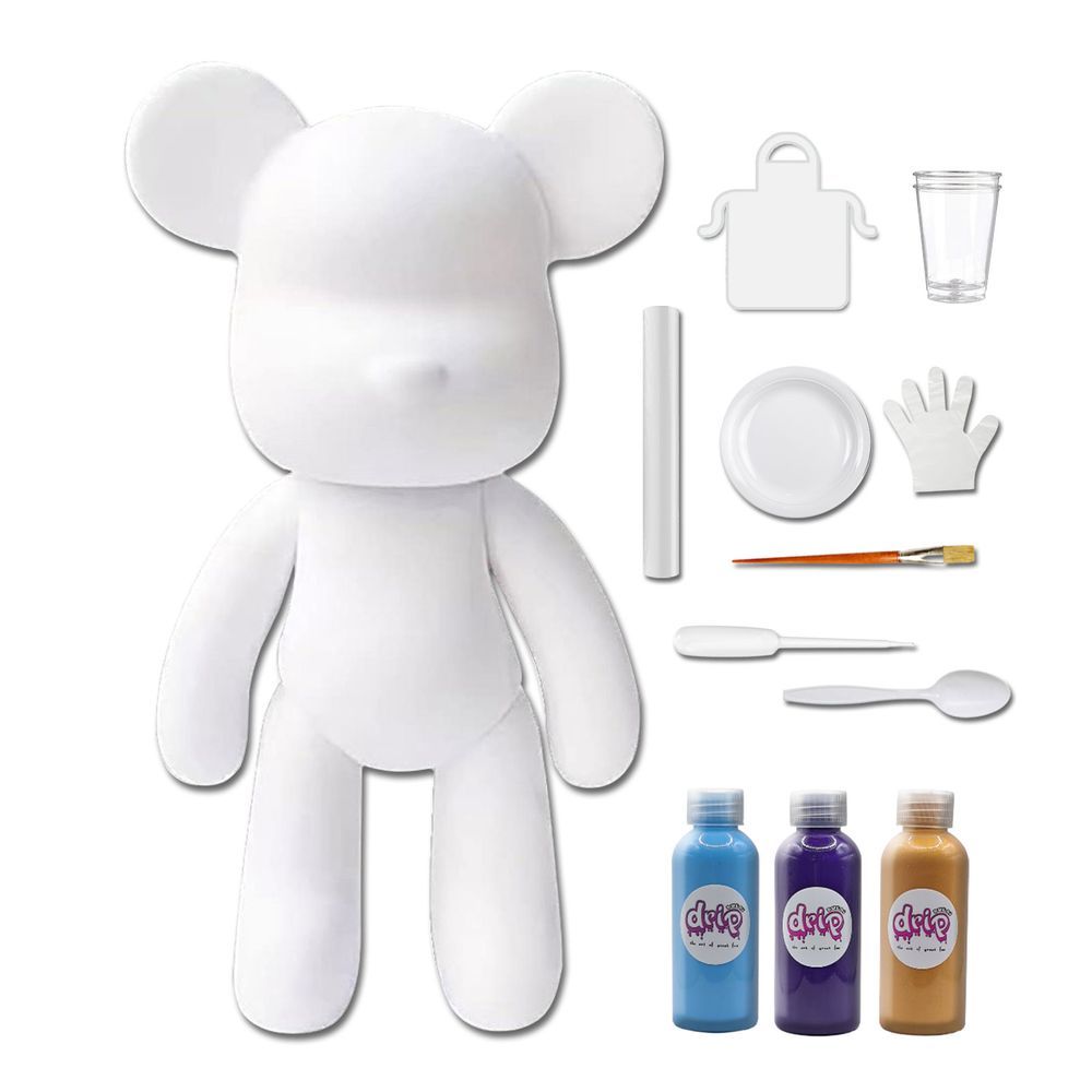 Dubai Drip Art - Acrylic Fluid Pouring Paint Bear Kit 18cm - Light-Blue, Dark-Purple, Gold