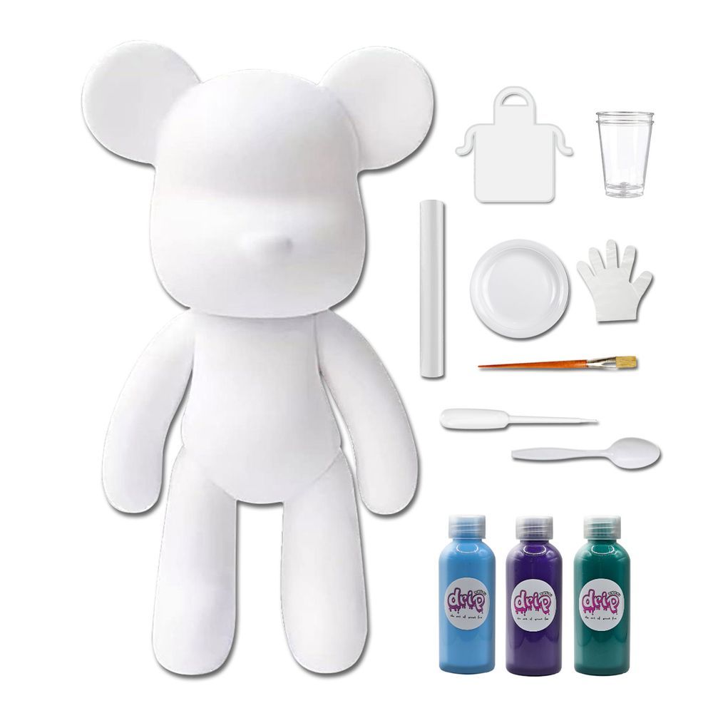 Dubai Drip Art - Acrylic Fluid Pouring Paint Bear Kit 18cm - Light-Blue, Dark-Purple, Blue-Green