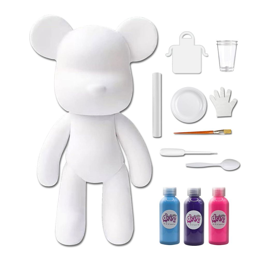 Dubai Drip Art - Acrylic Fluid Pouring Paint Bear Kit 18cm - Light-Blue, Dark-Purple, Fluorescent-Pink