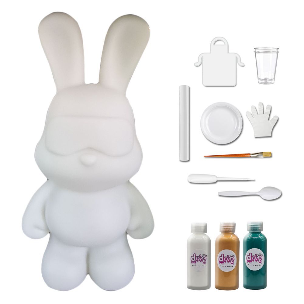 Dubai Drip Art - DIY Cool Bunny Acrylic Flow Paint Kit - White/Gold/Green