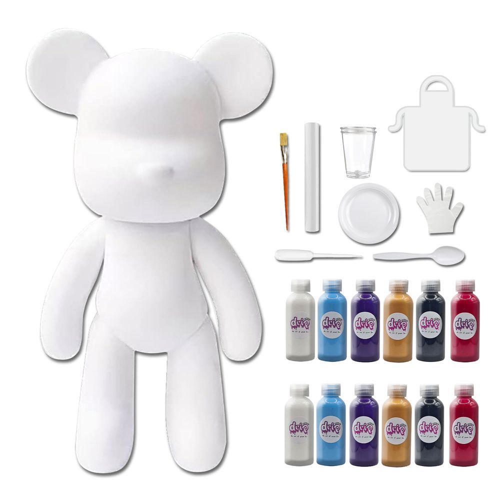 Dubai Drip Art - Mega Pouring Paint Bear Figure XXL - 53cm - White, Light-Blue, Dark-Purple, Gold, Black, Rose-Red