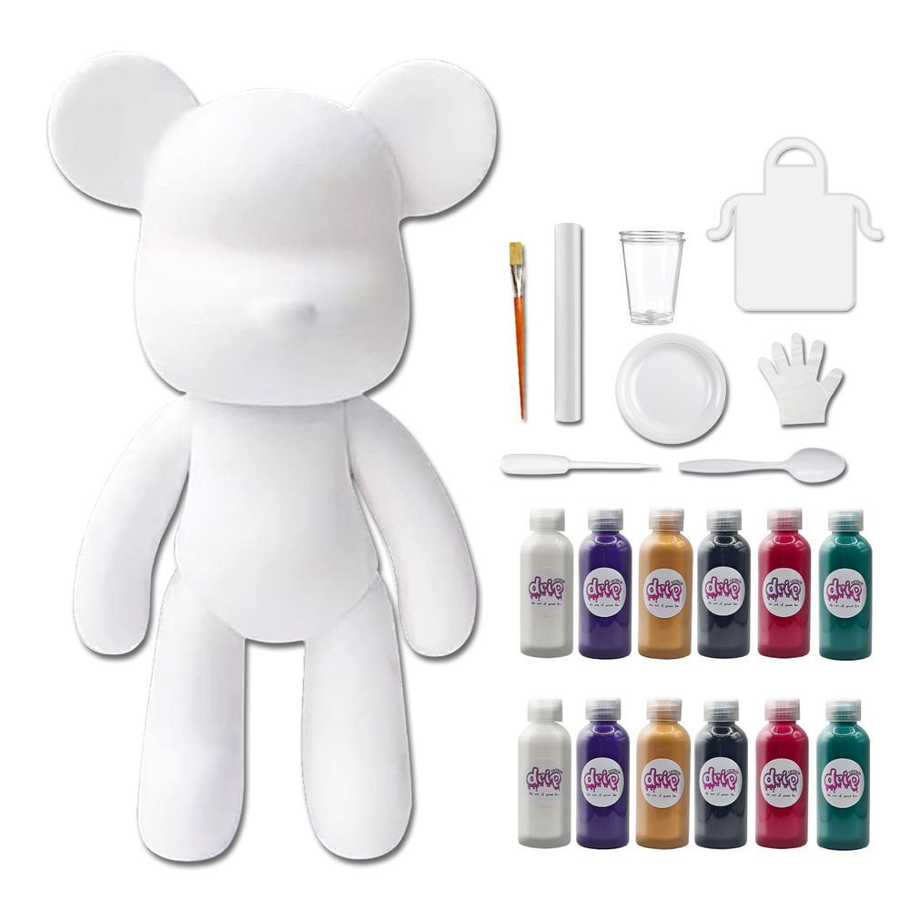 Dubai Drip Art - Mega Pouring Paint Bear Figure XXL - 53cm - White, Dark-Purple, Gold, Black, Rose-Red, Blue-Green