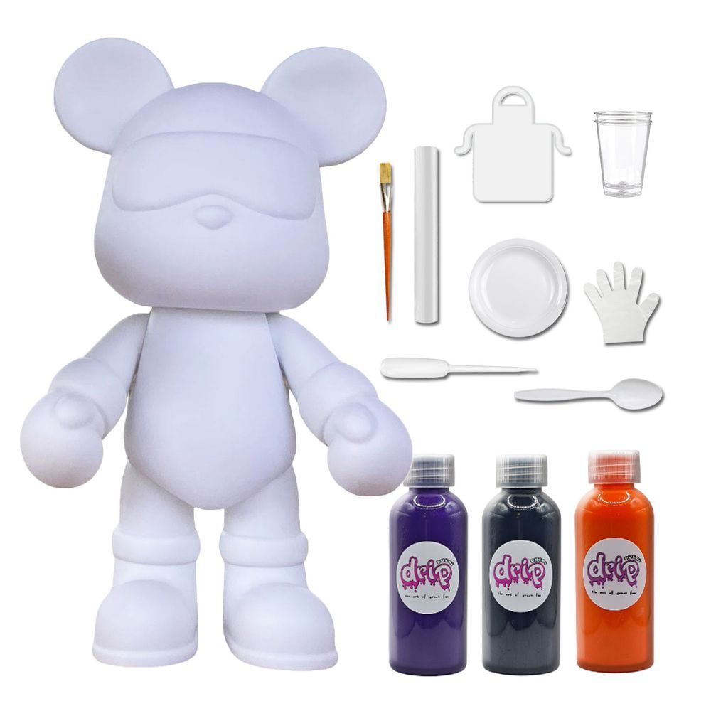 Dubai Drip Art - DIY Acrylic Pouring Paint Cool Bear Kit - 23cm - Dark-Purple/Black/Orange