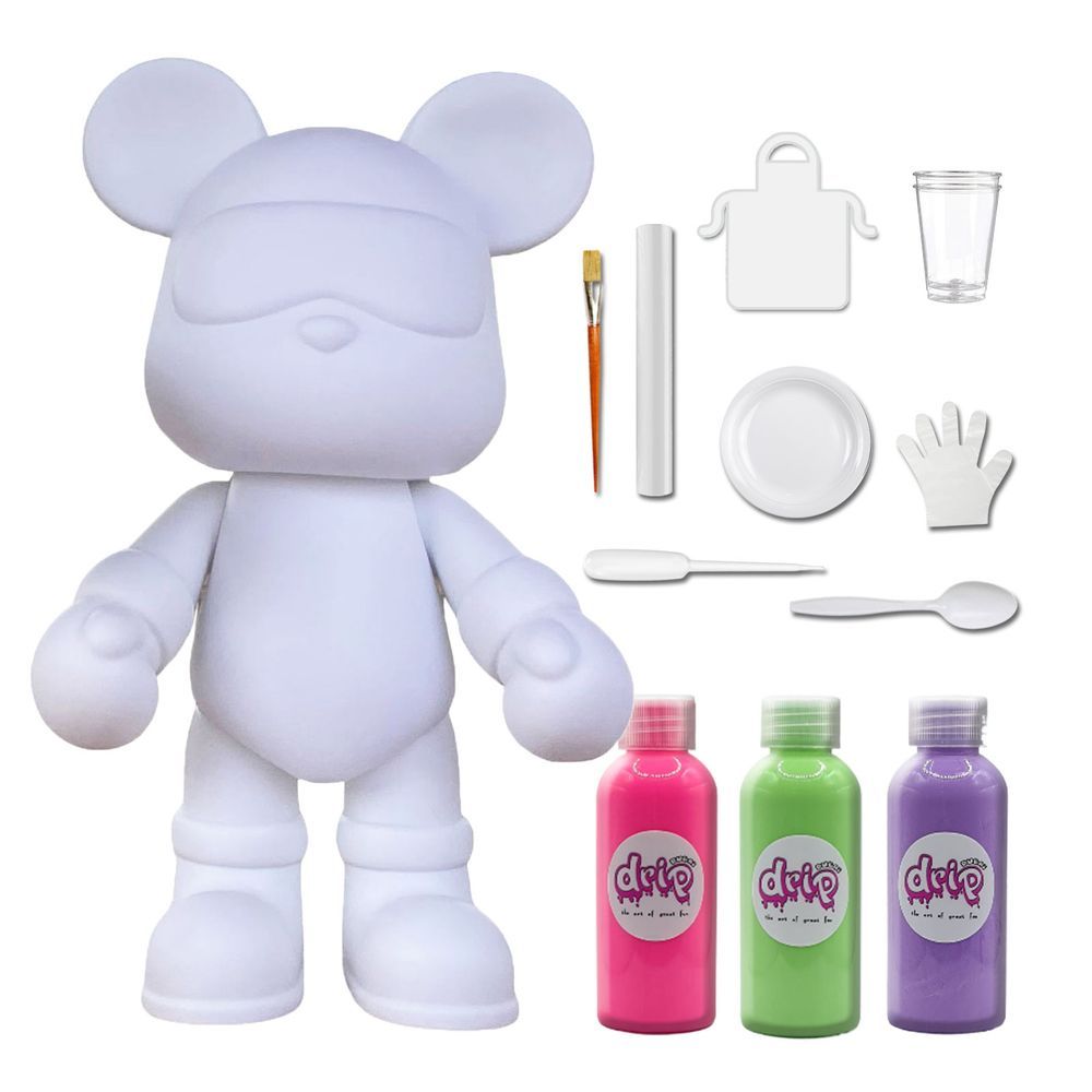 Dubai Drip Art - DIY Acrylic Pouring Paint Cool Bear Kit - 23cm - Fluorescent-Pink/Mint-Green/Light-Purple