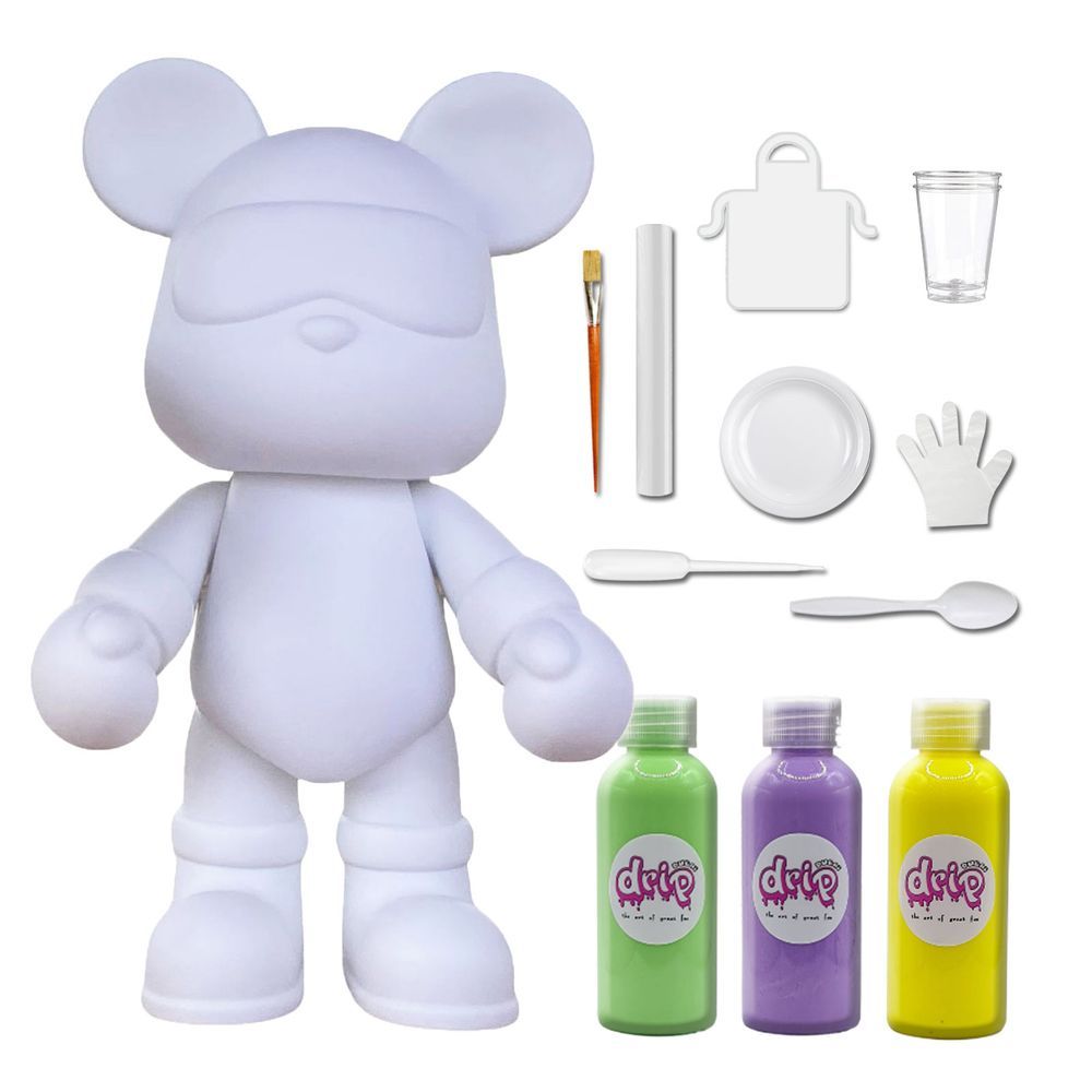 Dubai Drip Art - DIY Acrylic Pouring Paint Cool Bear Kit - 23cm - Mint-Green/Light-Purple/Lemon-Yellow