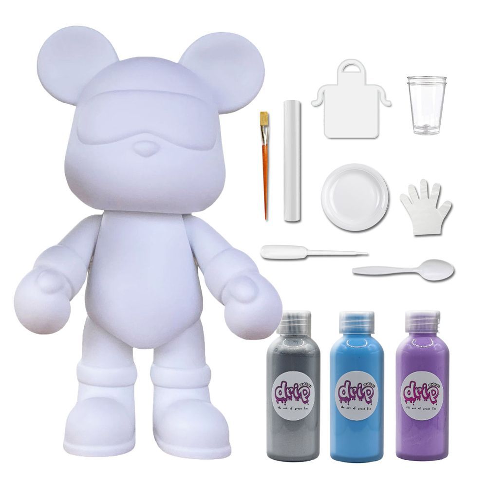 Dubai Drip Art - DIY Acrylic Pouring Paint Cool Bear Kit - 23cm - Silver/Light-Blue/Light-Purple