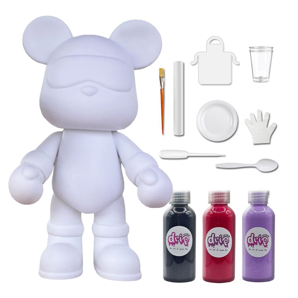 Dubai Drip Art - DIY Acrylic Pouring Paint Cool Bear Kit - 23cm - Black/Rose-Red/Light-Purple