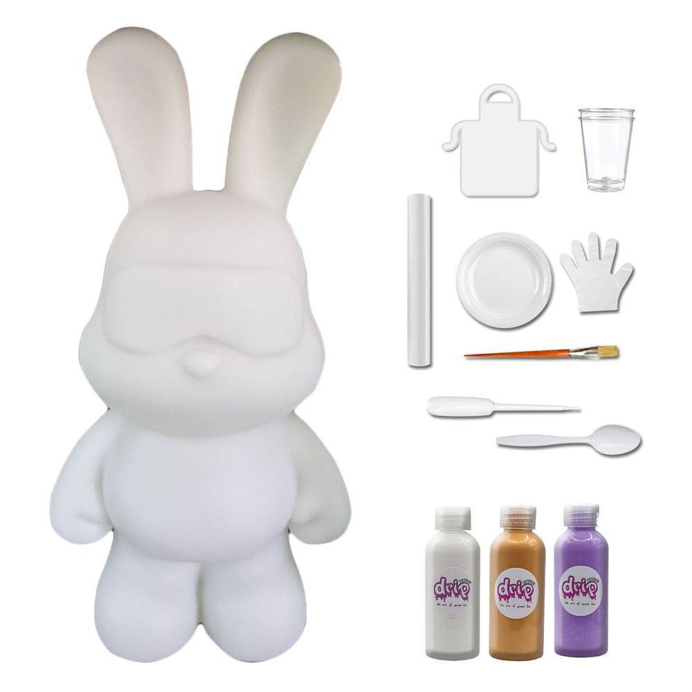 Dubai Drip Art - DIY Cool Bunny Acrylic Flow Paint Kit - White/Gold/Light Purple