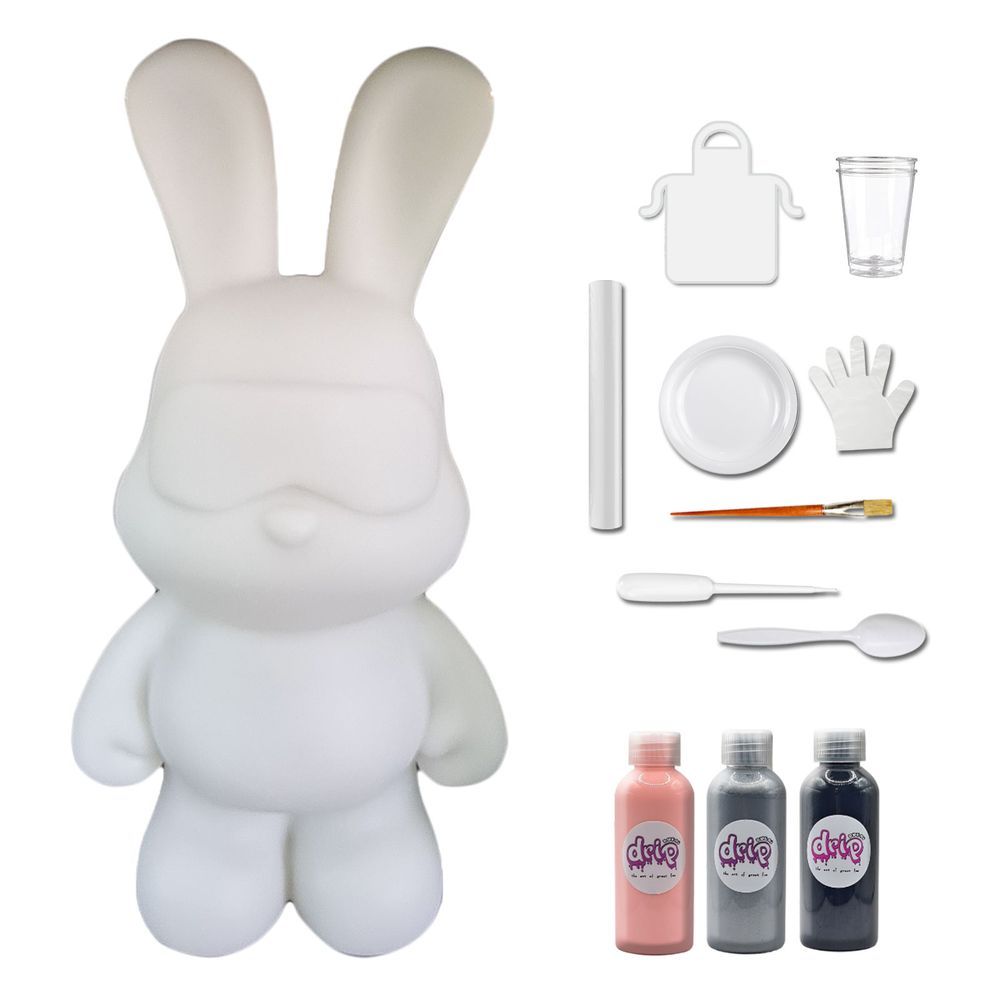 Dubai Drip Art - DIY Cool Bunny Acrylic Flow Paint Kit - Light Pink/Silver/Black