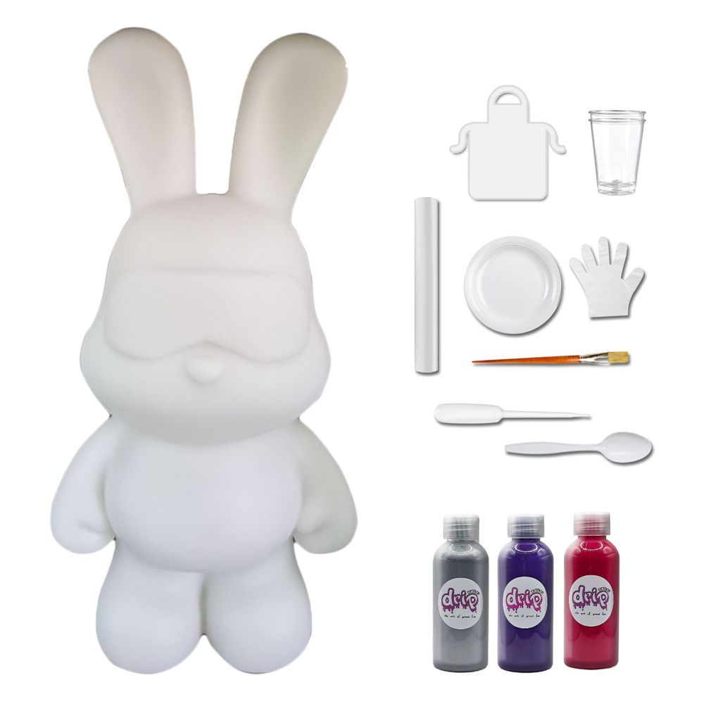 Dubai Drip Art - DIY Cool Bunny Acrylic Flow Paint Kit - Silver/Dark Purple/Rose Red