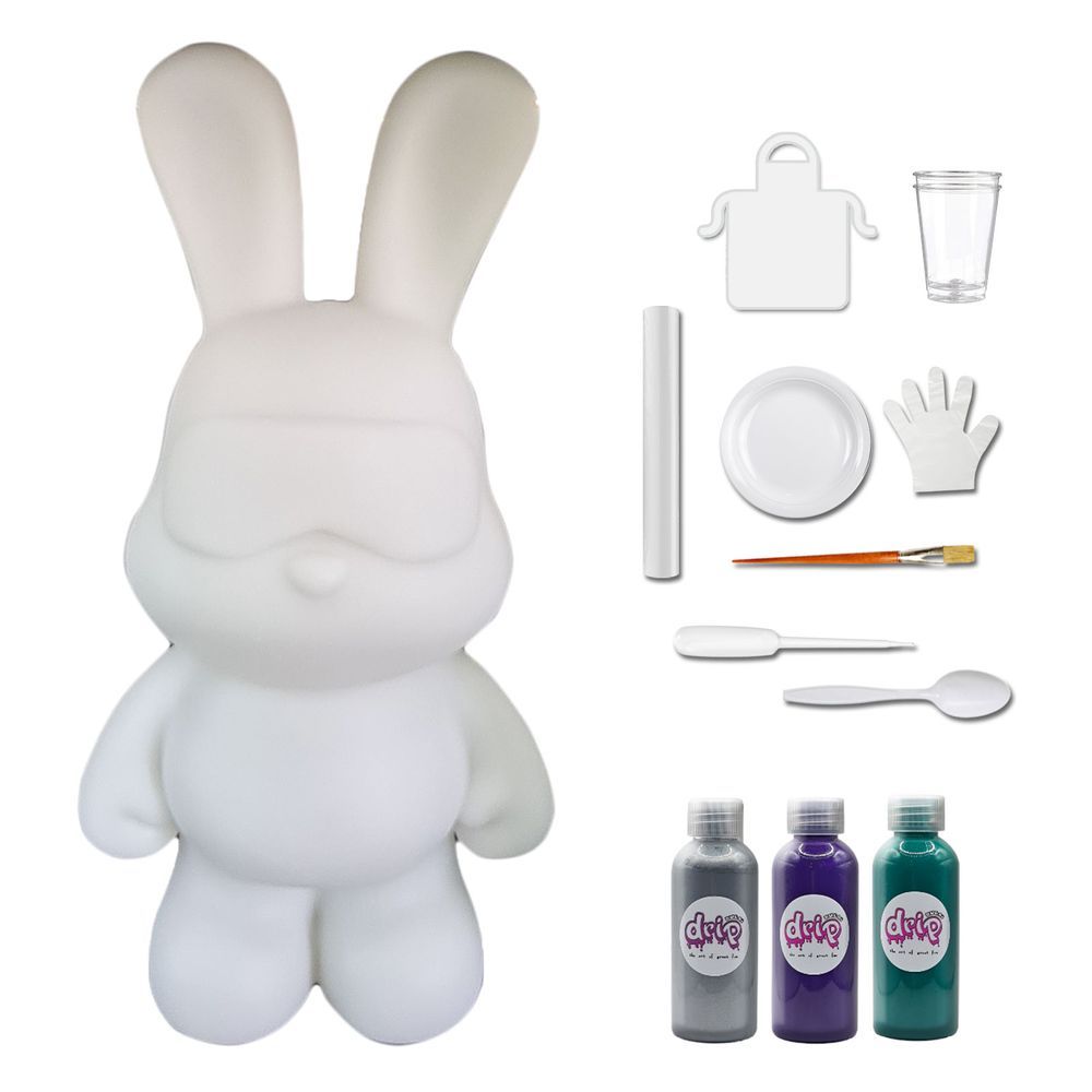 Dubai Drip Art - DIY Cool Bunny Acrylic Flow Paint Kit - Silver/Dark Purple/Blue Green