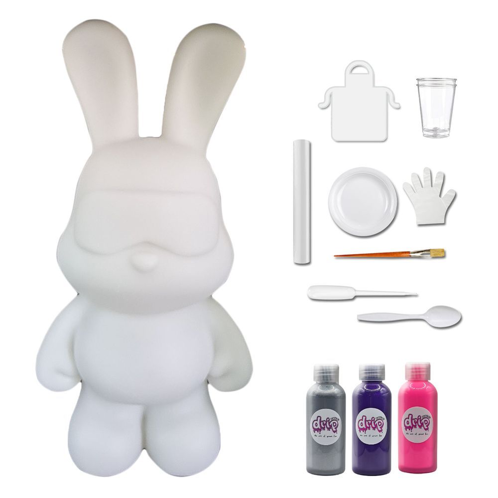 Dubai Drip Art - DIY Cool Bunny Acrylic Flow Paint Kit - Silver/Dark Purple/Fluorescent Pink