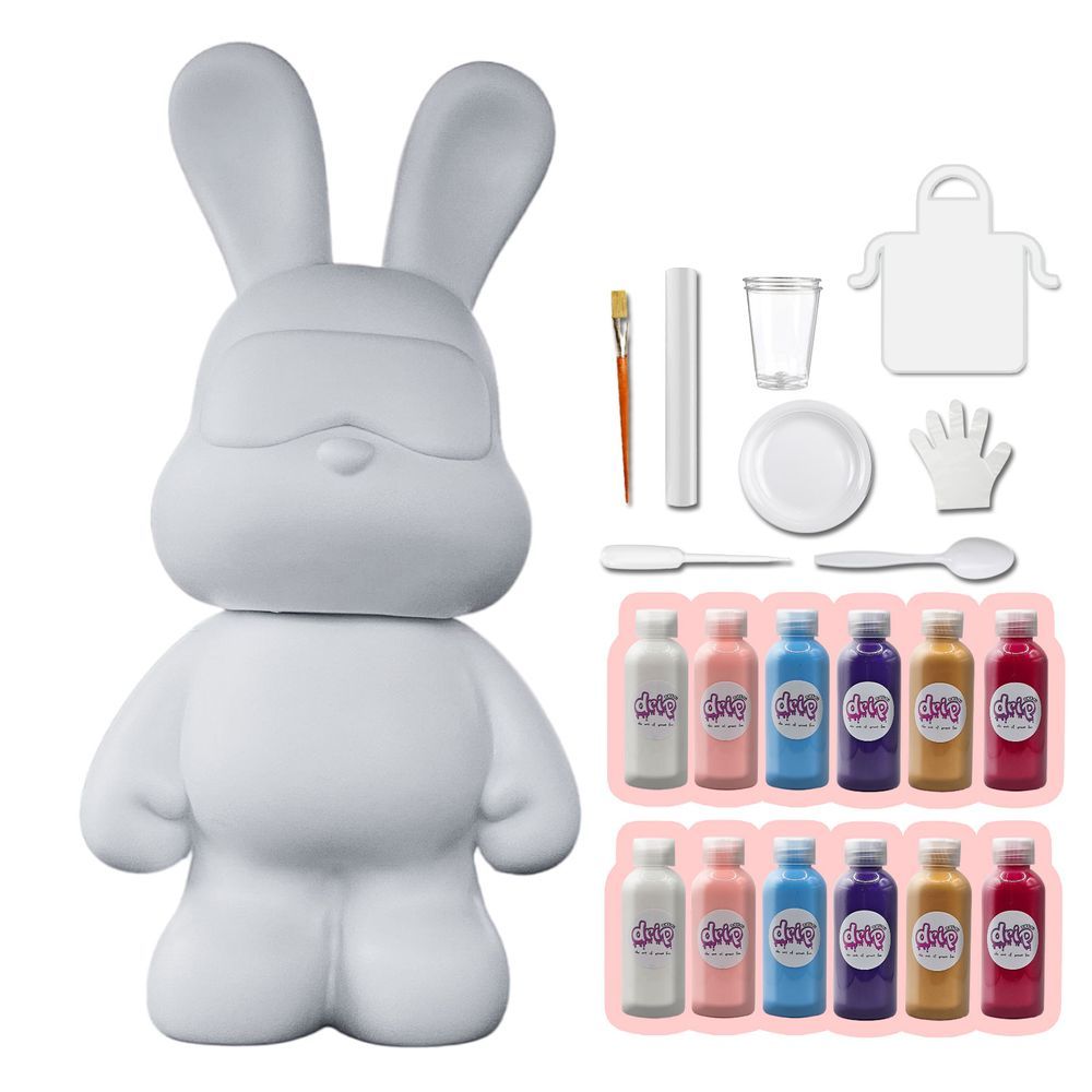 Dubai Drip Art - Cool Bunny Pouring Paint Set - White/Light Pink/Light Blue/Dark Purple/Gold/Rose Red