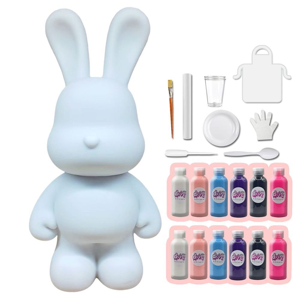 Dubai Drip Art - DIY Mega Bunny Acrylic Flow Pour Paint Set - White/Light Pink/Light Blue/Dark Purple/Black/Fluorescent Pink