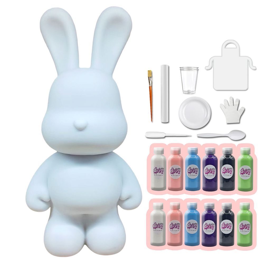 Dubai Drip Art - DIY Mega Bunny Acrylic Flow Pour Paint Set - White/Light Pink/Light Blue/Dark Purple/Black/Mint Green