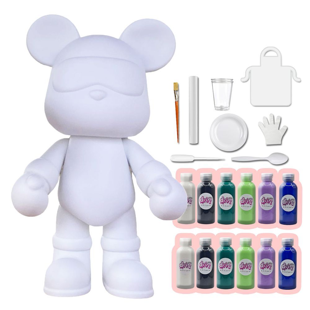 Dubai Drip Art - Cool Bear Mega Pouring Paint Set - White/Black/Blue Green/Mint Green/Light Purple/Dark Blue - XXL