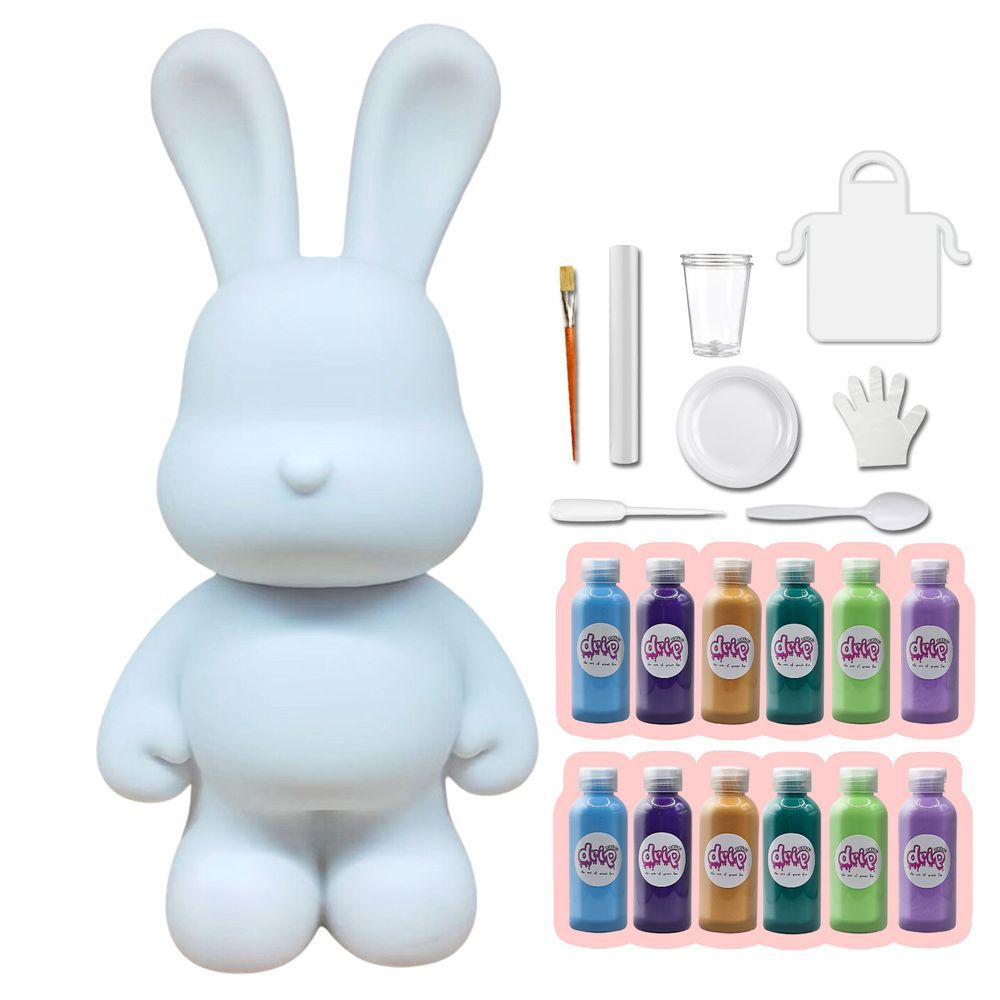 Dubai Drip Art - DIY Mega Bunny Acrylic Flow Pour Paint Set - Light Blue/Dark Purple/Gold/Blue Green/Mint Green/Light Purple