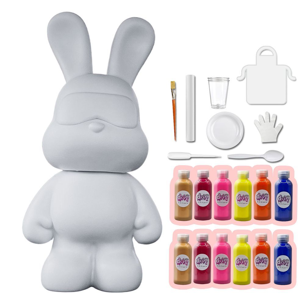 Dubai Drip Art - Cool Bunny Pouring Paint Set - Gold/Rose Red/Fluorescent Pink/Lemon Yellow/Orange/Dark Blue