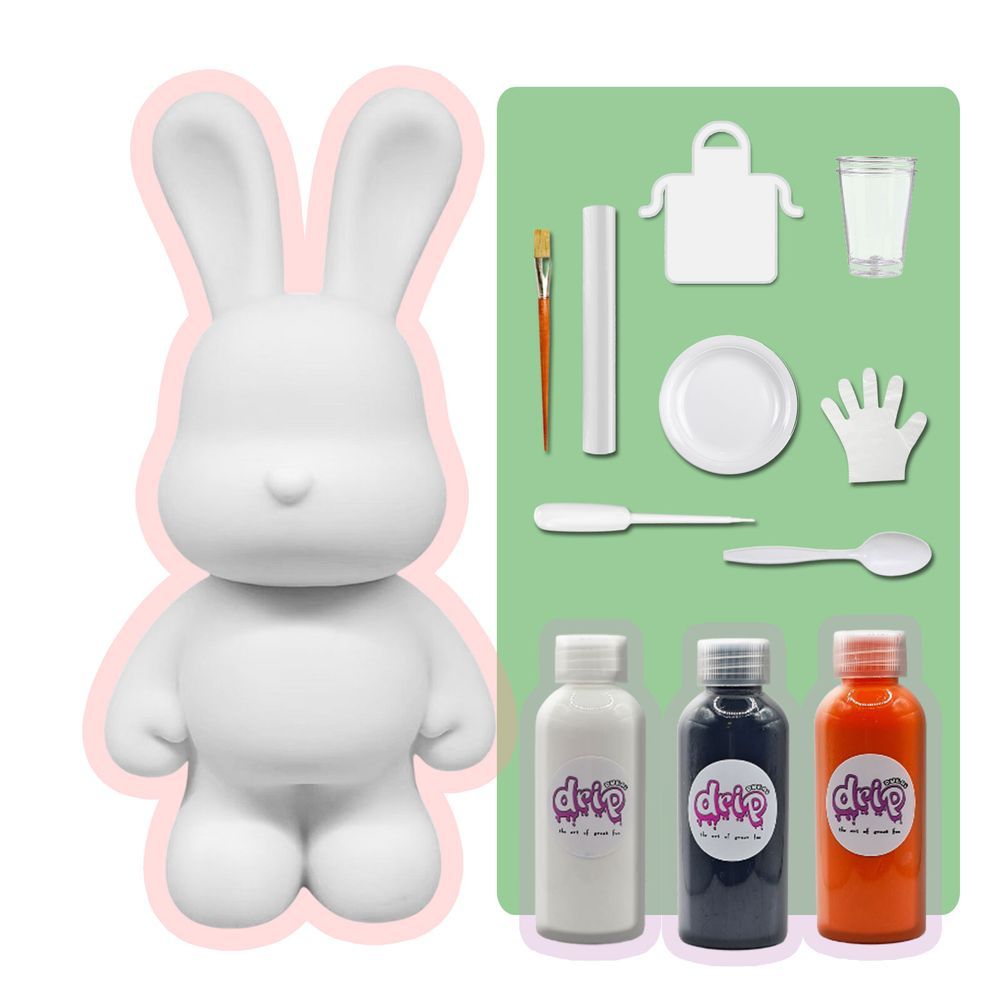 Dubai Drip Art - DIY Money Saver Bunny Acrylic Paint Pouring Kit - White/Black/Orange