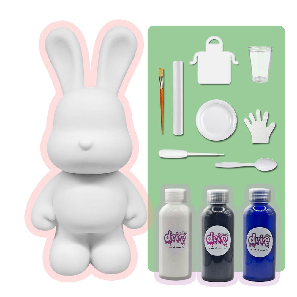 Dubai Drip Art - DIY Money Saver Bunny Acrylic Paint Pouring Kit - White/Black/Dark Blue