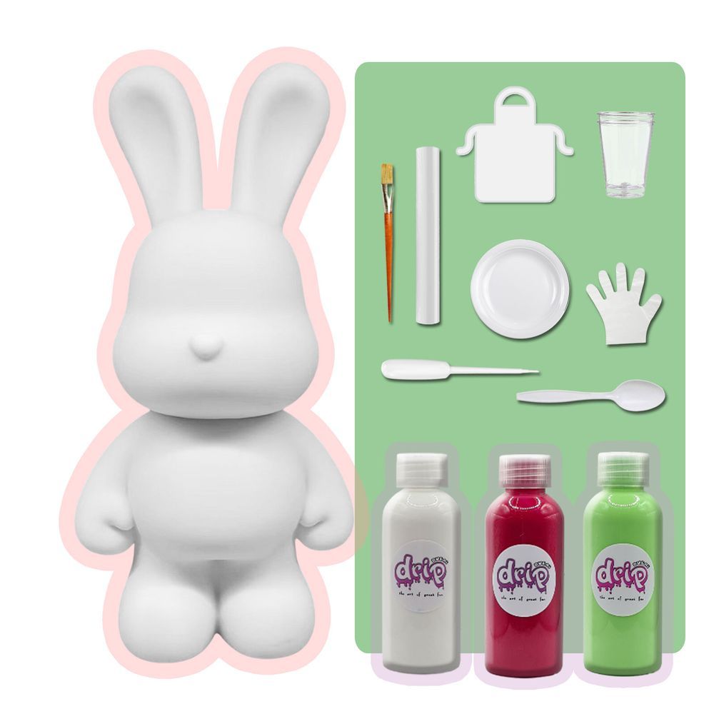 Dubai Drip Art - DIY Money Saver Bunny Acrylic Paint Pouring Kit - White/Rose Red/Mint Green