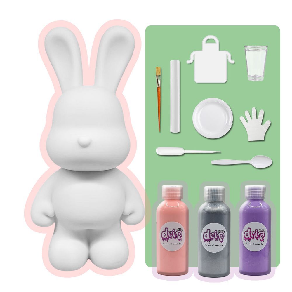 Dubai Drip Art - DIY Money Saver Bunny Acrylic Paint Pouring Kit - Light Pink/Silver/Light Purple