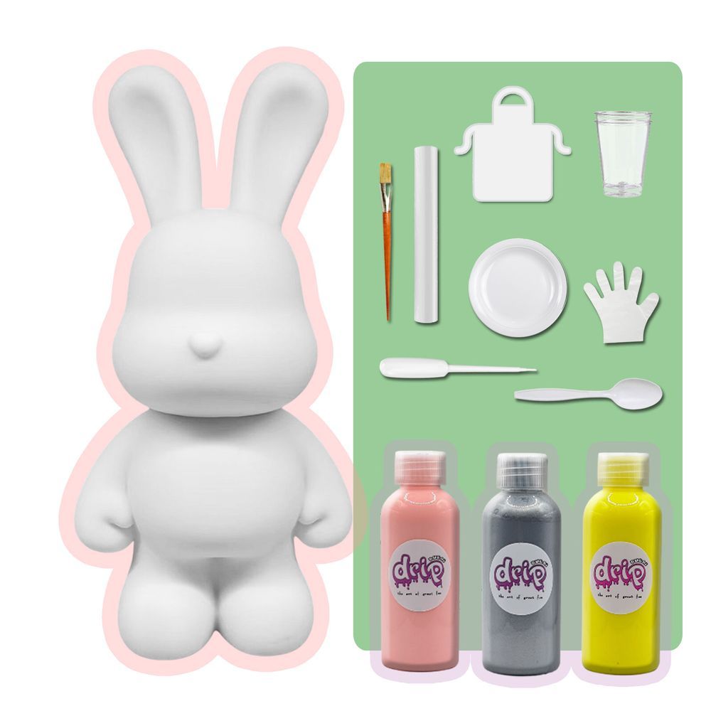 Dubai Drip Art - DIY Money Saver Bunny Acrylic Paint Pouring Kit - Light Pink/Silver/Lemon Yellow