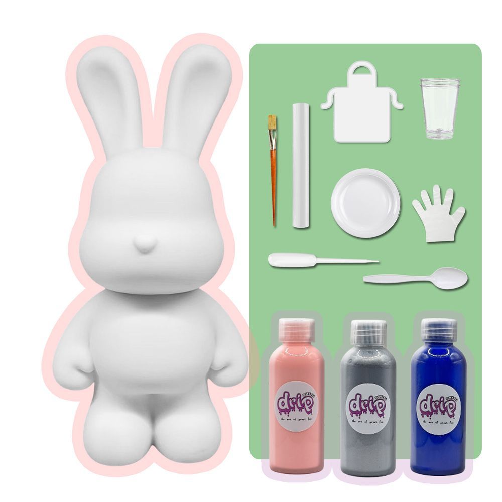 Dubai Drip Art - DIY Money Saver Bunny Acrylic Paint Pouring Kit - Light Pink/Silver/Dark Blue