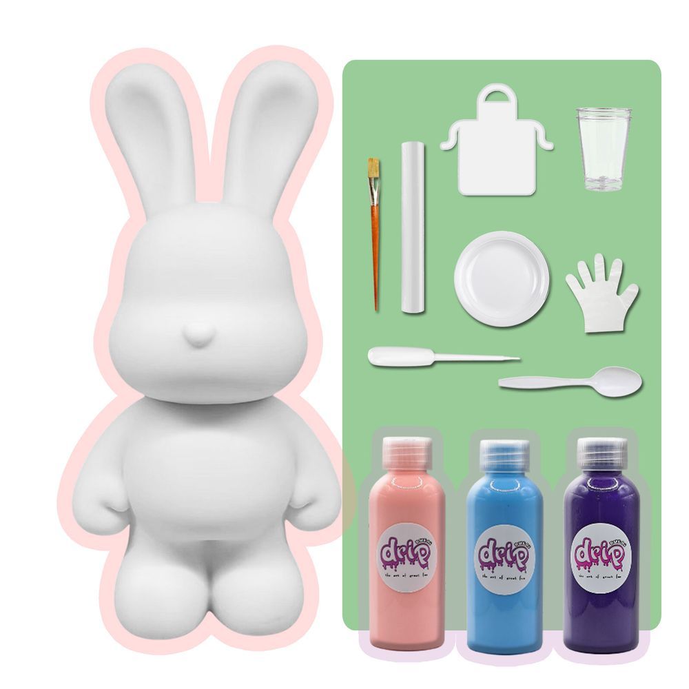 Dubai Drip Art - DIY Money Saver Bunny Acrylic Paint Pouring Kit - Light Pink/Light Blue/Dark Purple