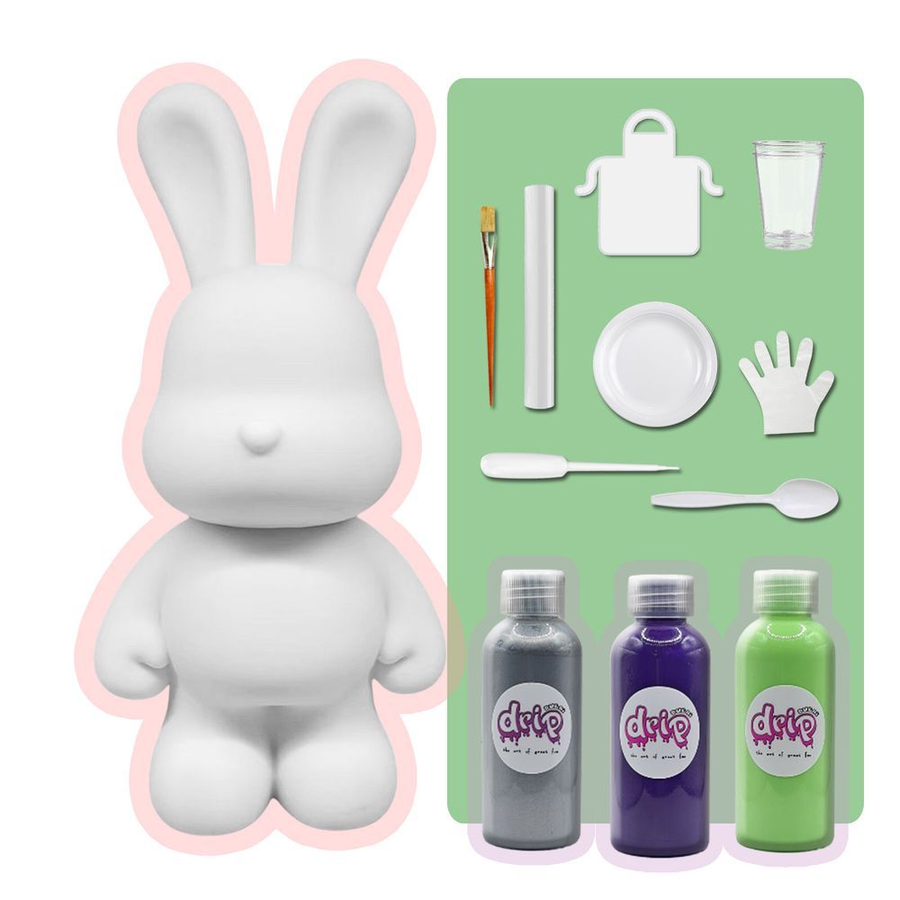 Dubai Drip Art - DIY Money Saver Bunny Acrylic Paint Pouring Kit - Silver/Dark Purple/Mint Green