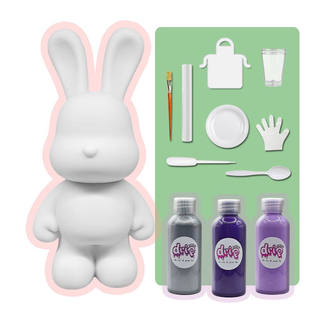 Dubai Drip Art - DIY Money Saver Bunny Acrylic Paint Pouring Kit - Silver/Dark Purple/Light Purple