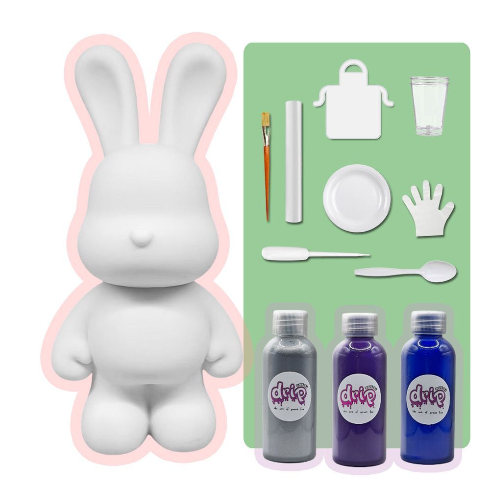 Dubai Drip Art - DIY Money Saver Bunny Acrylic Paint Pouring Kit - Silver/Dark Purple/Dark Blue