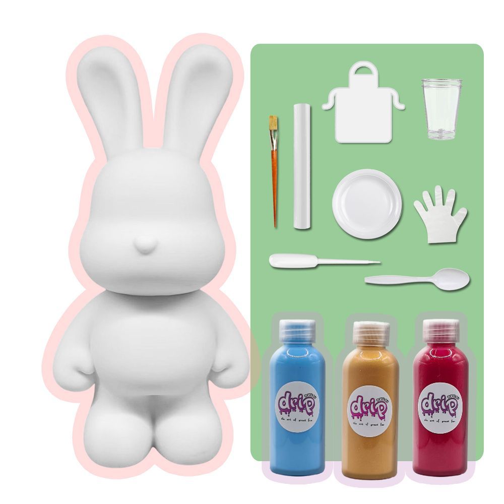 Dubai Drip Art - DIY Money Saver Bunny Acrylic Paint Pouring Kit - Light Blue/Gold/Rose Red