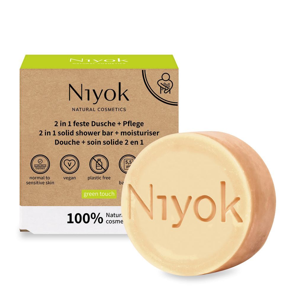 Niyok - 2-In-1 Solid Shower Bar And Moisturiser - Green Touch - 80 gm