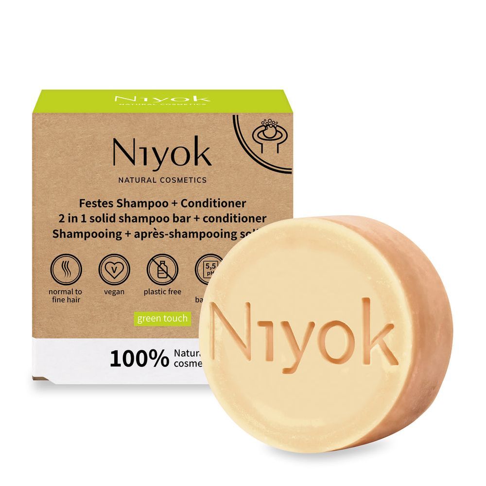 Niyok - 2-In-1 Solid Shampoo Bar & Conditioner - Green Touch - 80 gm