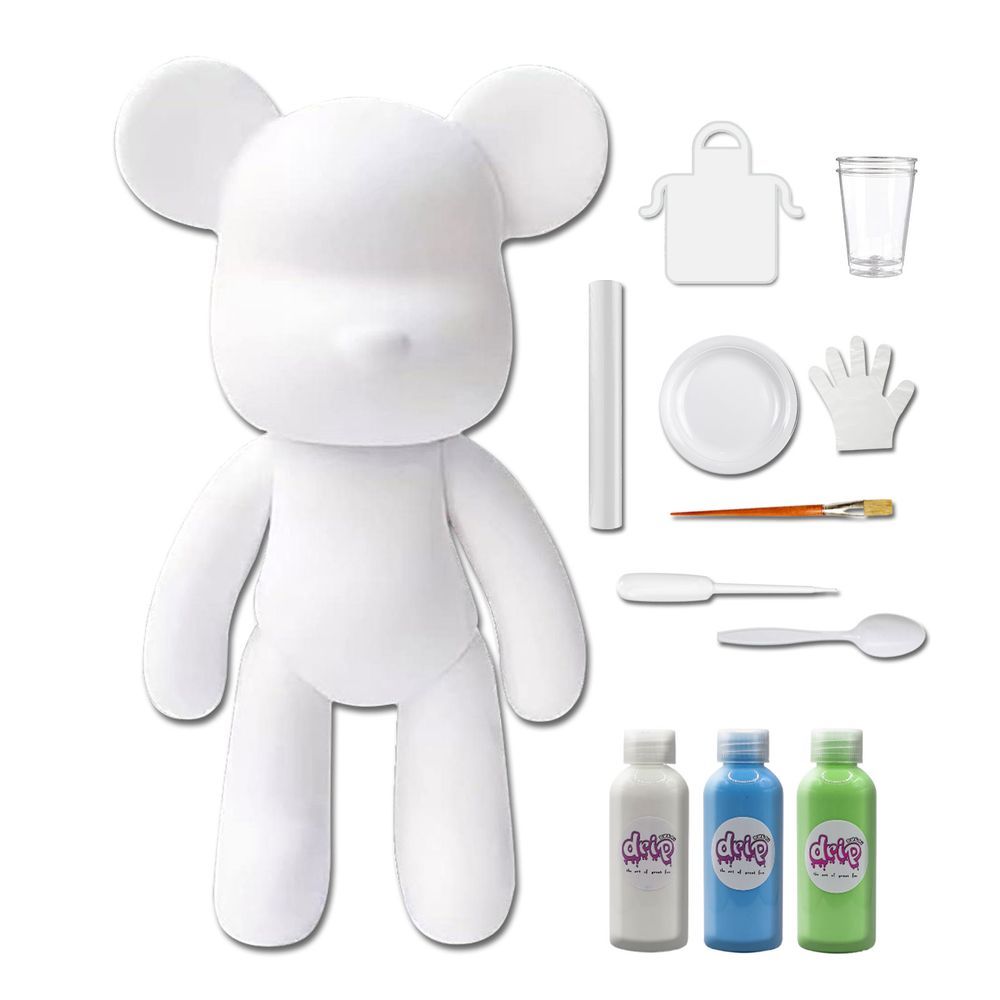 Dubai Drip Art - DIY Fluid Paint Bear Complete Kit - 23 cm - White, Light-Blue, Mint-Green