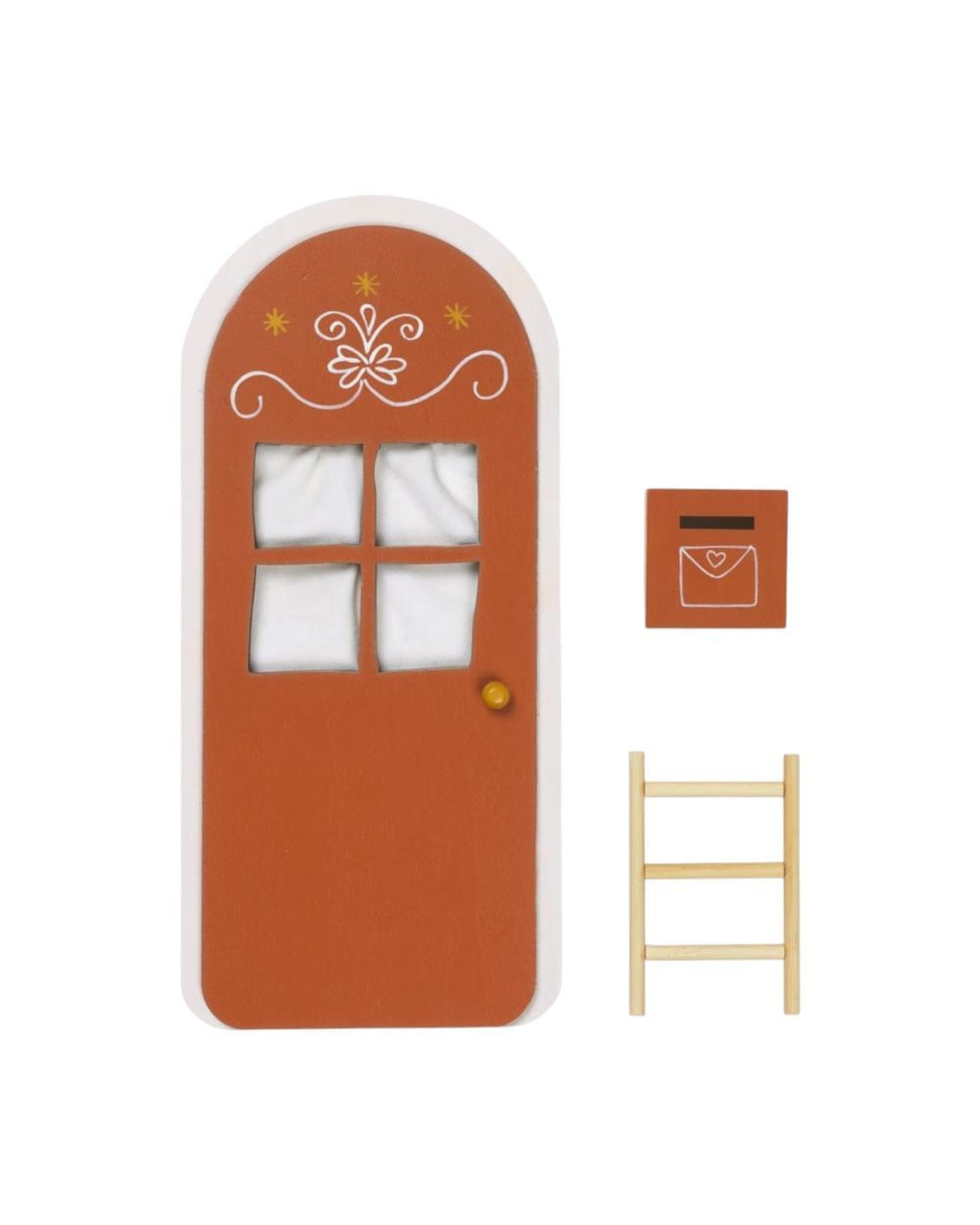 Fabelab - Christmas Elf Door, Mailbox & Ladder Decoration Set - Cinnamon - 3 Pcs