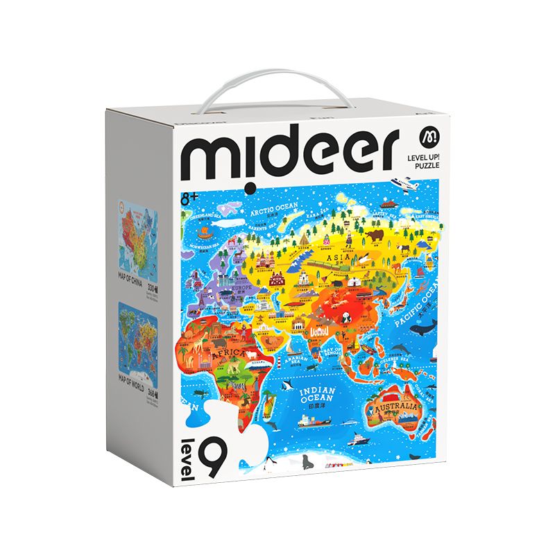 Mideer - 2-In-1 Level Up Puzzle - World Map - Level 9 - 698 Pcs