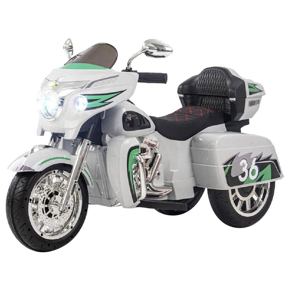 Megastar - Police Power Thunder Kids Ride On Bike - White - 12 V