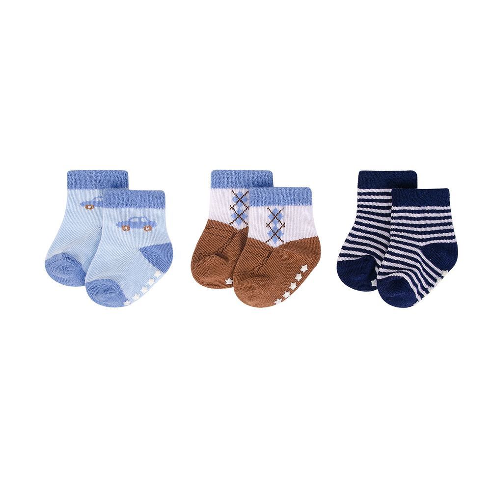 Hudson Childrenswear - 3pc-Set - Non Skid Gripper Socks - Car