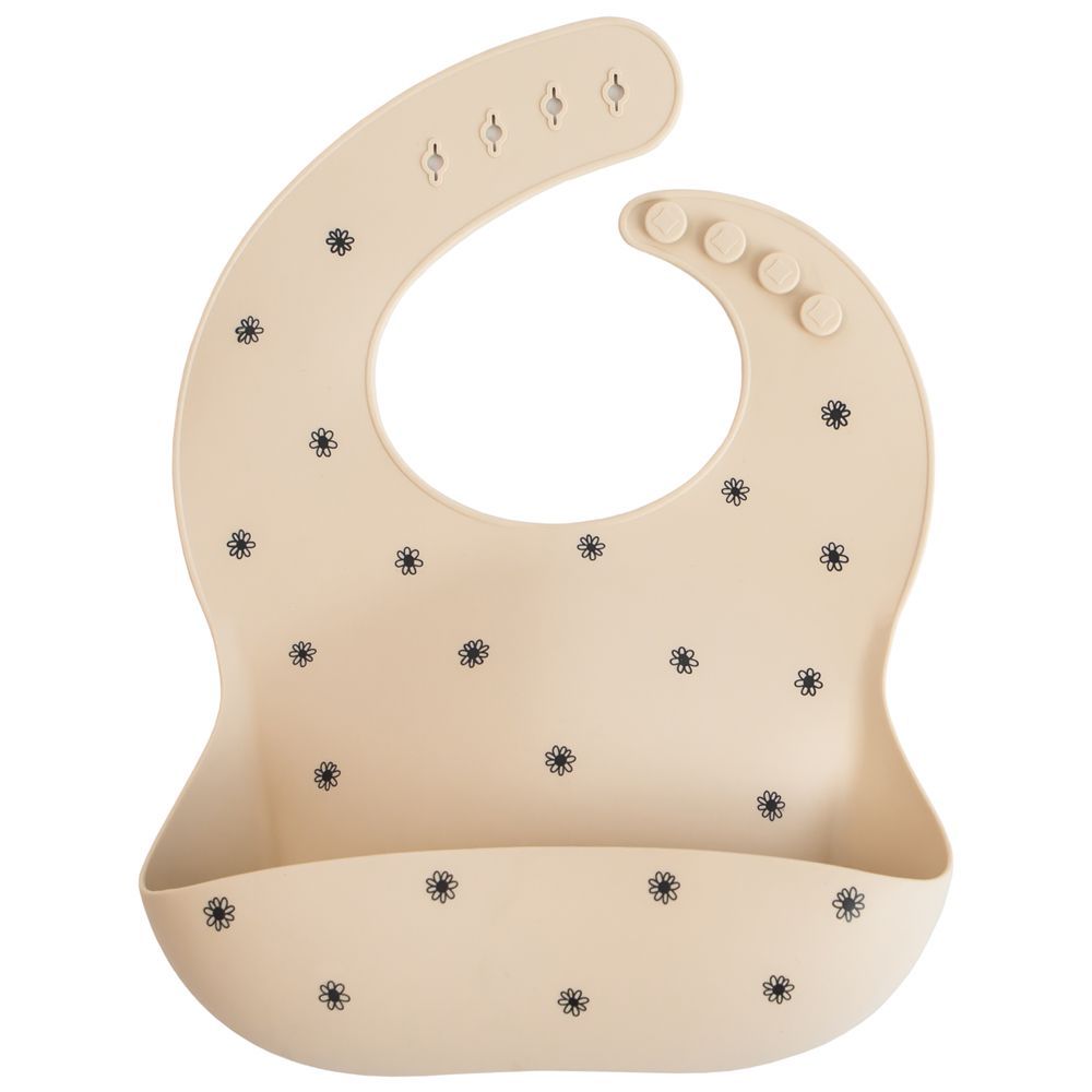 Mushie - Silicone Bib - Black Daisy/Beige