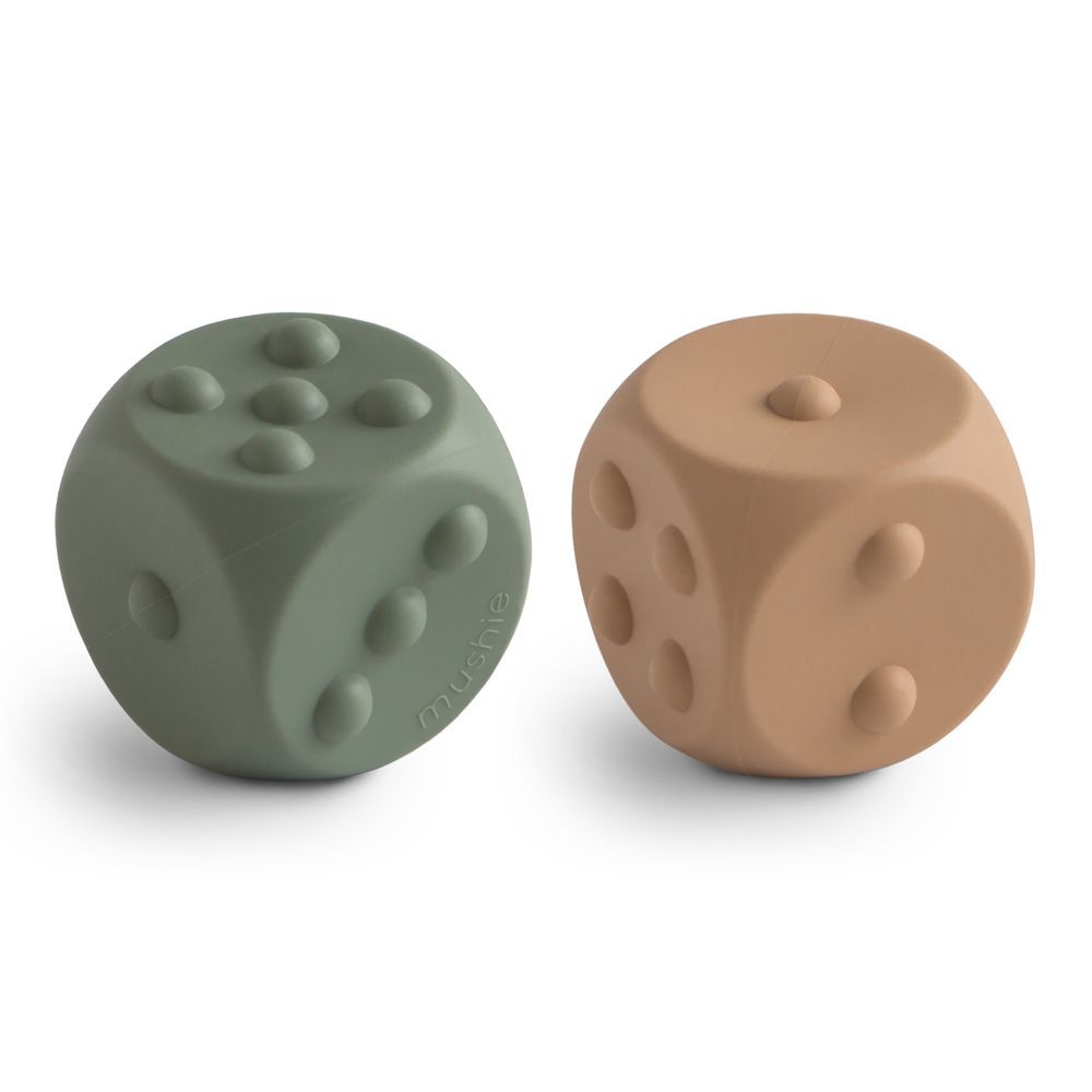 Mushie - Dice Press Sensory Toy - Dried Thyme/Natural - 2pcs