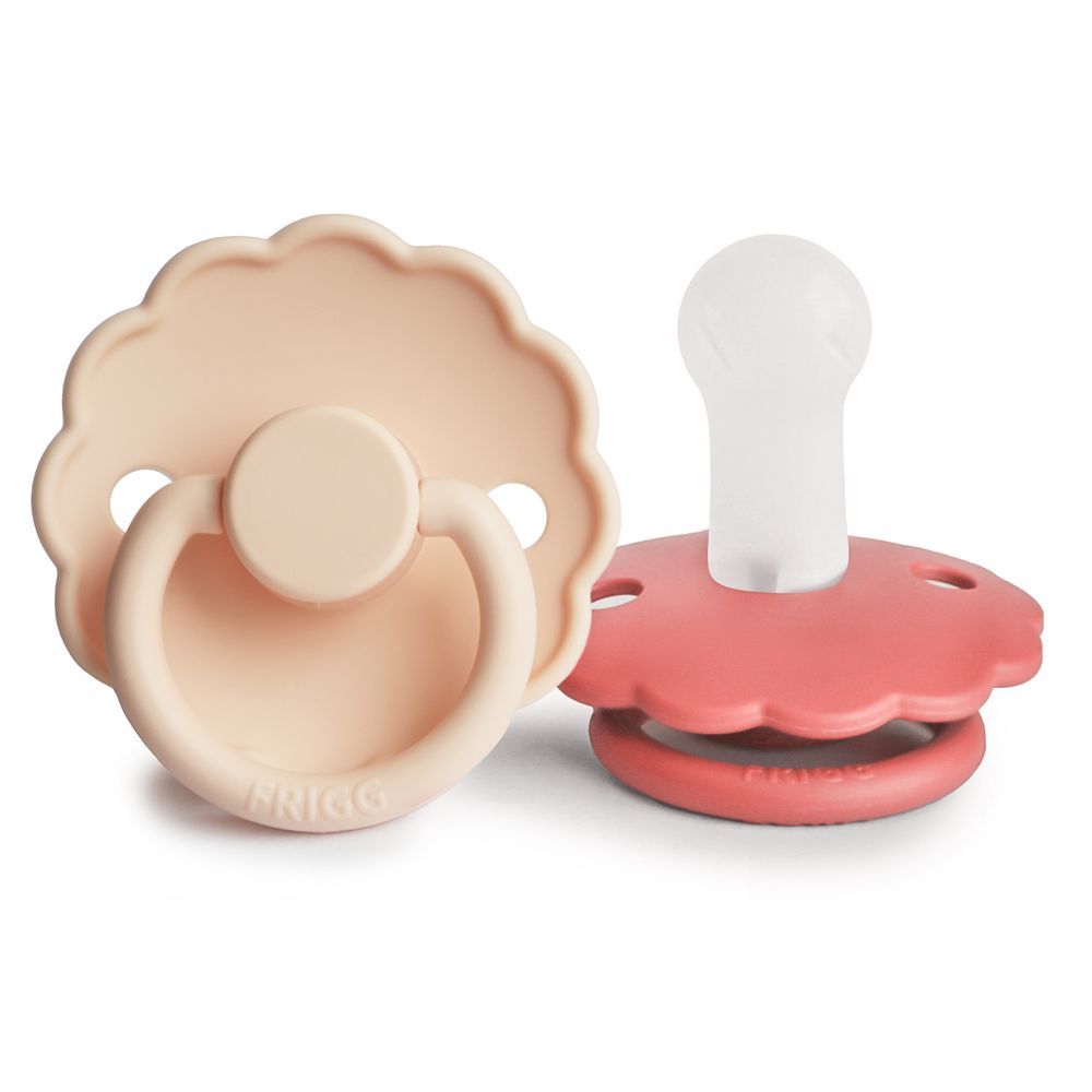 Frigg - Daisy Silicone Baby Pacifier 6-18M - 2pcs - Size2 - Pink Cream/Poppy