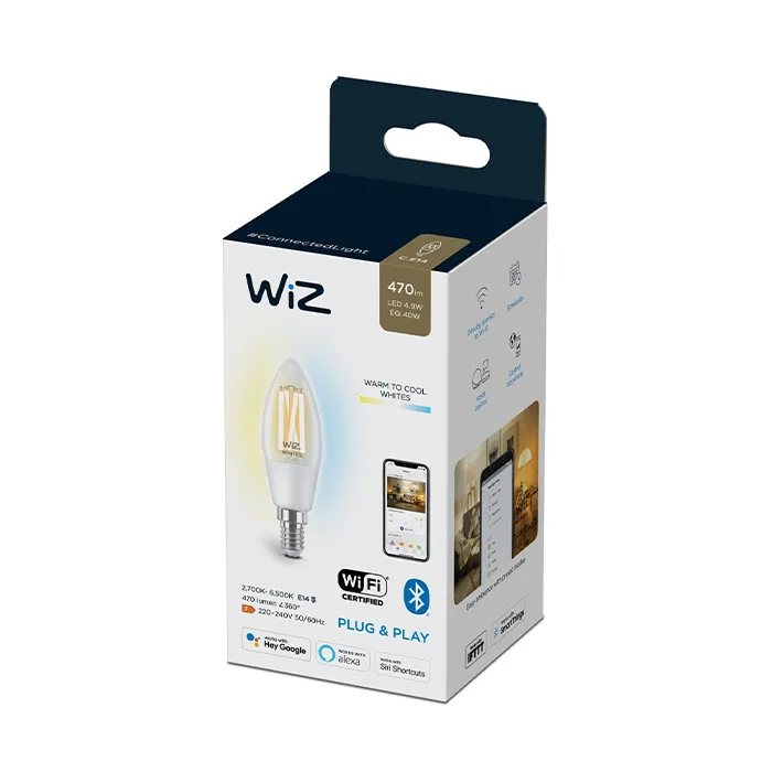 WiZ - Tunable White Smart Connected Clear Filament Candle Light Bulb