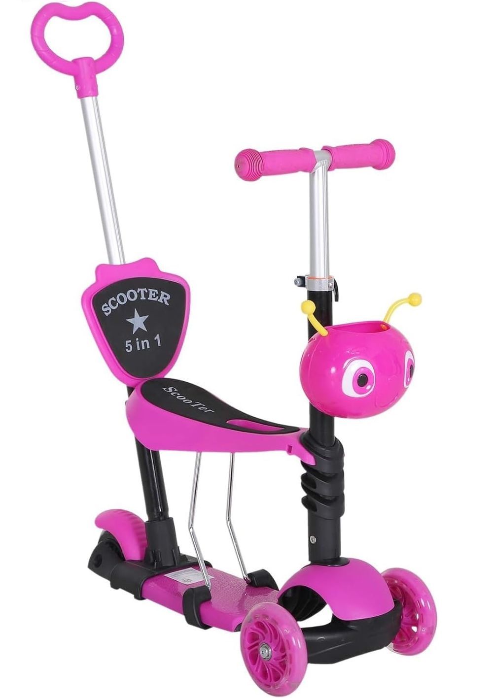 UKR - 5-in-1 3 Wheel Foldable LED Kick Scooter - Pink