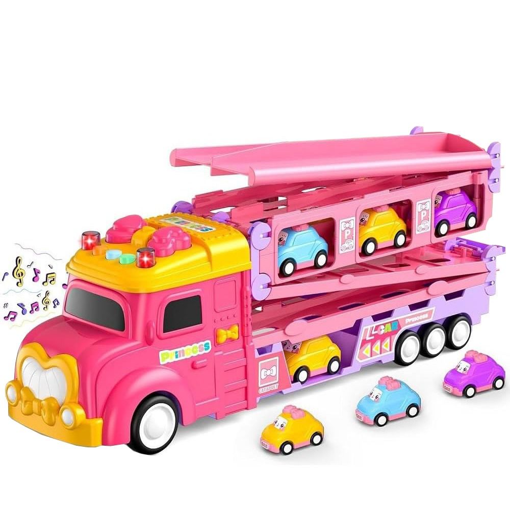 UKR - Princess Transformer Transport Toy Truck With 6 Mini Cars - Pink