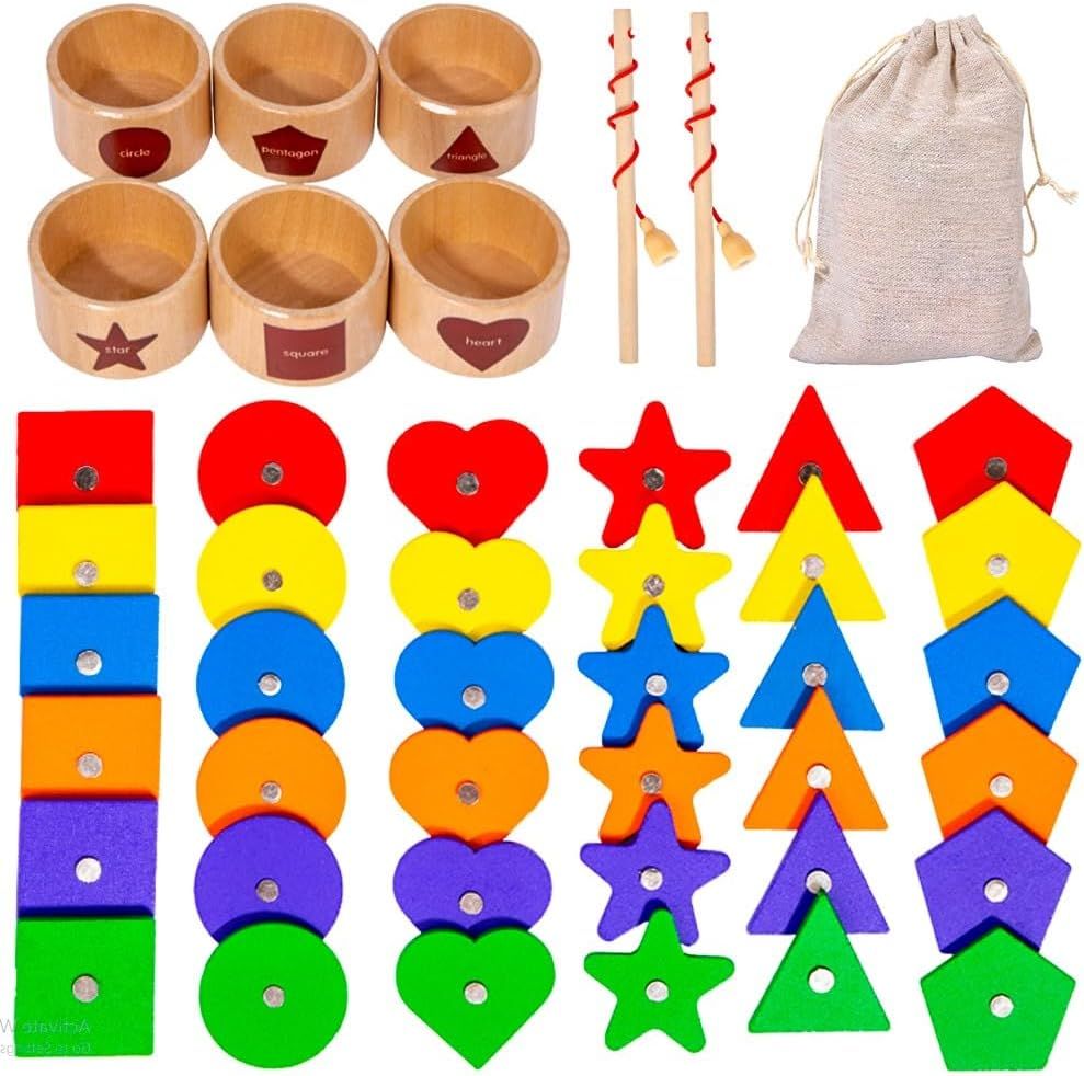 UKR - Montessori Magnetic Wooden Geometric Shape Toys - 36 Pcs