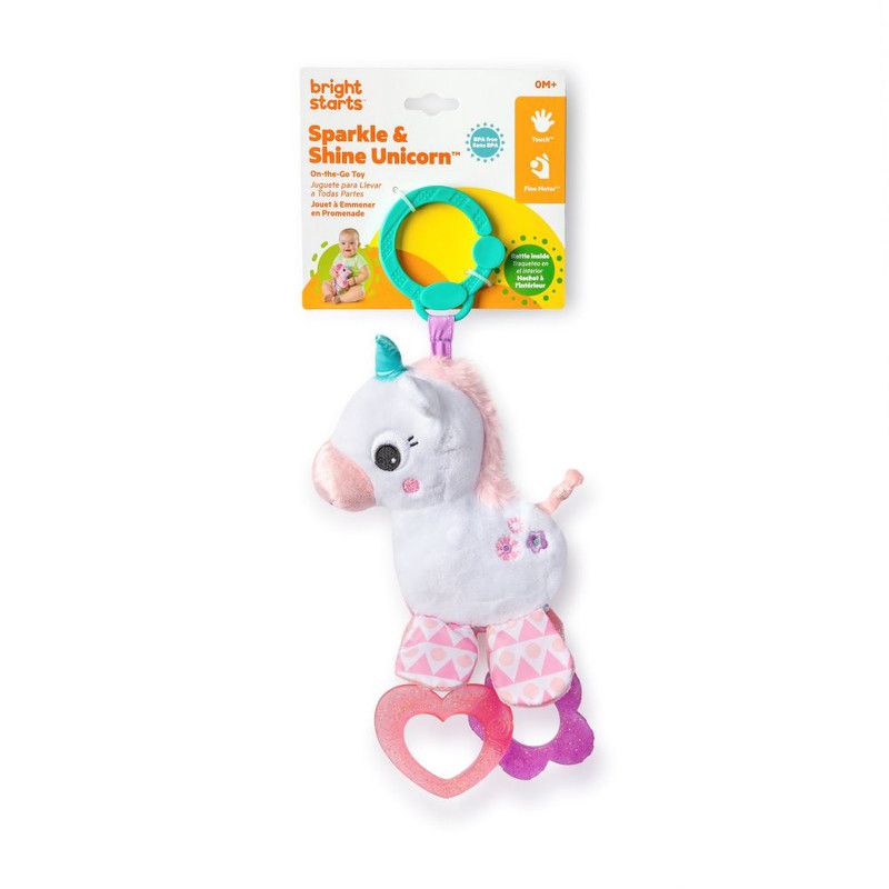 Bright Starts - Sparkle And Shine On The Go Teething Toy - Unicorn - Pink/White