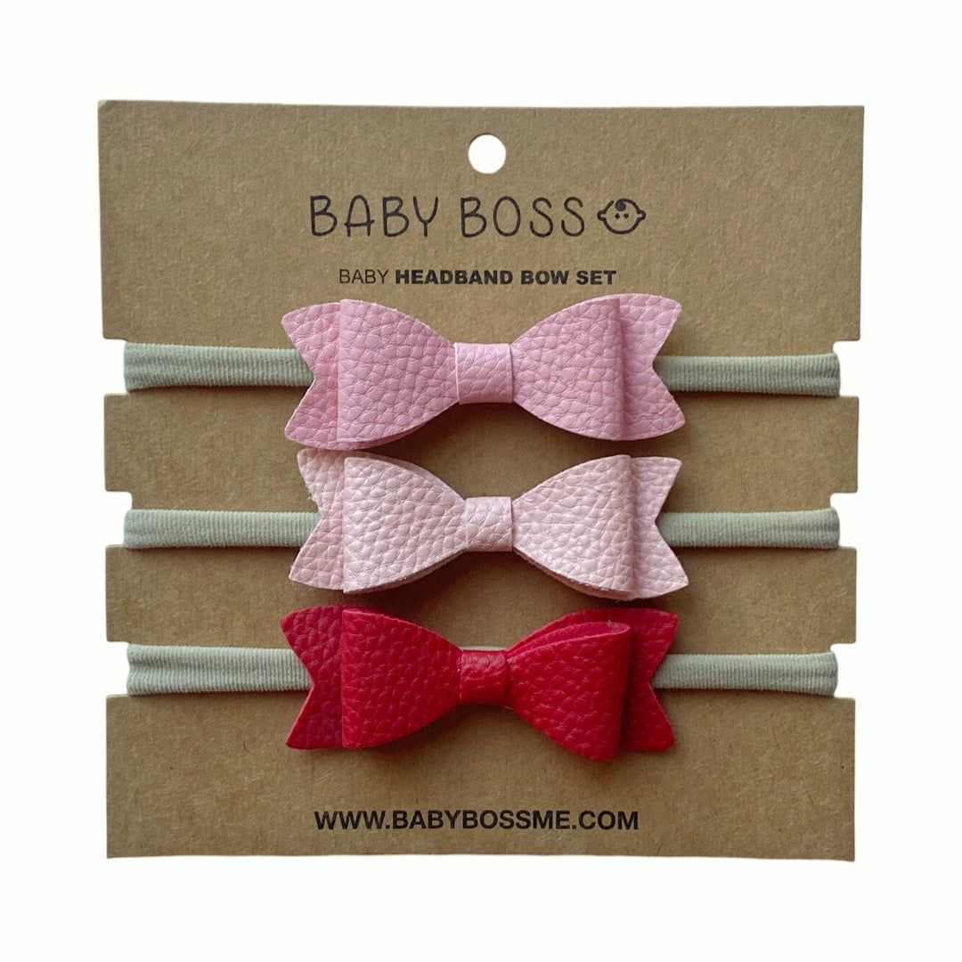 Baby Boss - Baby Headband Bow Set - Pink/Beige/Red - 3 Pcs