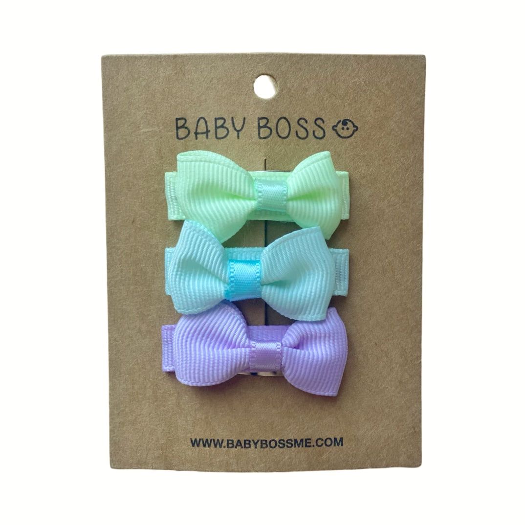 Baby Boss - Baby Mini Hair Bow Clip Set - Green/Blue/Purple - 3 Pcs